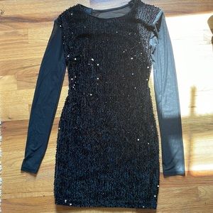 Black Sequins and Mesh Mini Dress